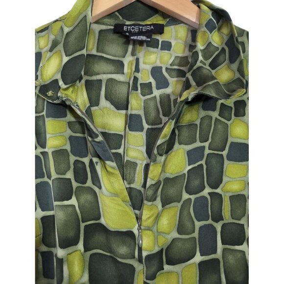 Etcetera Silk Blouse Womens 2 Green Long Sleeve Quarter Zip Bell Sleeve Lightwei - Picture 6 of 8